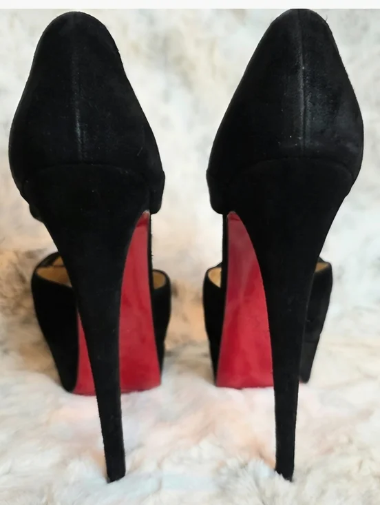 Christian Louboutin Black Suede Strappy Peep-Toe Platform Heels EU 38.5 / US 8 - Picture 5 of 11